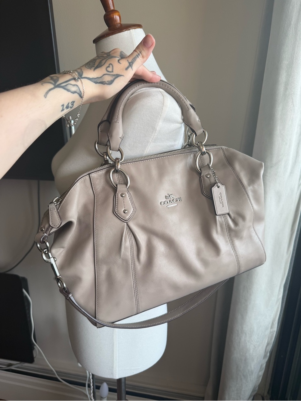 Coach Light Taupe Leather Shoulder Satchel